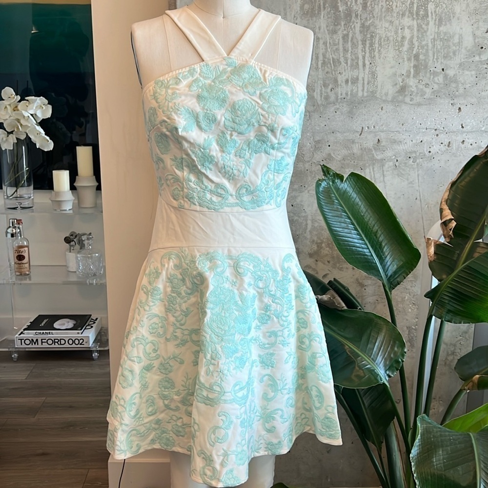 Foxiedox Embroidery Dress Aqua/White